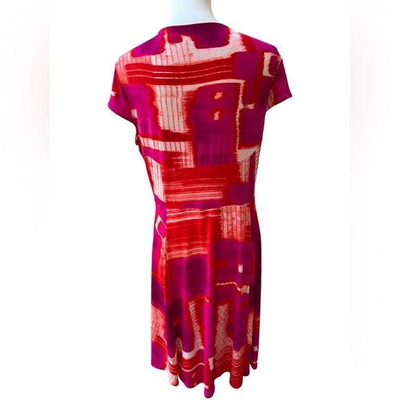 Natori Pink Orange Brushstroke Print Twist Front Sheath Dress Women’s Large New - Picture 5 of 8